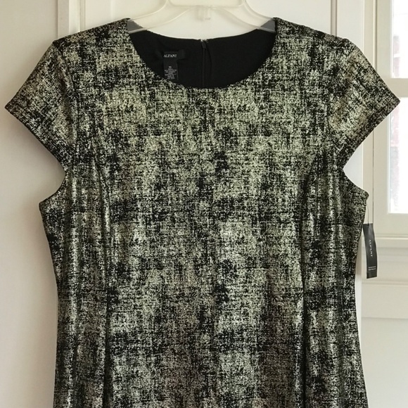 ALFANI Rose Shimmer Metallic Fit & Flare Dress Black Gold Women’s Plus Size 16 - Picture 2 of 16